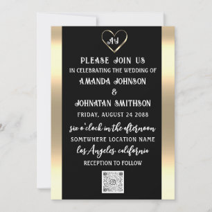 Invitation Monogramme photo personnalisée QR Code Or Noir