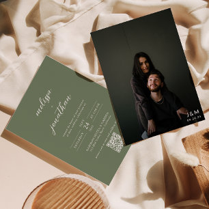 Invitation Monogramme photo vert Deep Sage QR Code Mariage