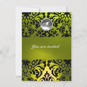 INVITATION MONOGRAMME PIERRE GEMME EN DAMAS NOIR ET JAUNE