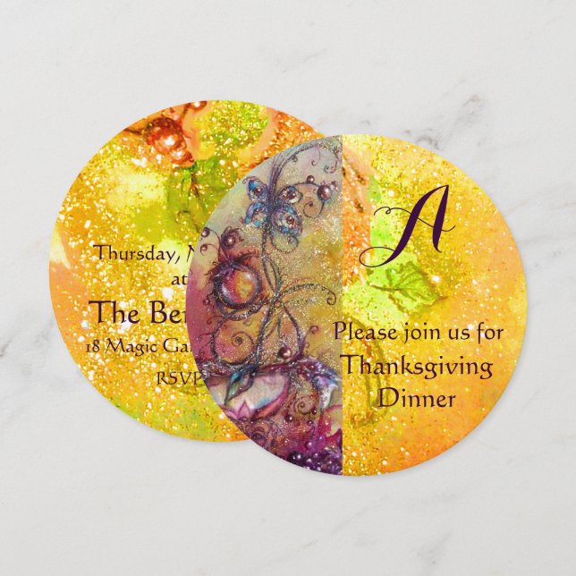 Invitation MONOGRAMME PLANTE DE BUTTERFER FLORAL Thanksgiving (Devant / Derrière)
