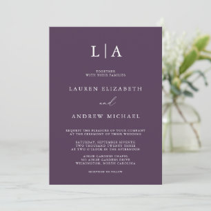 Invitation Monogramme Plum violet Simple minimaliste Mariage