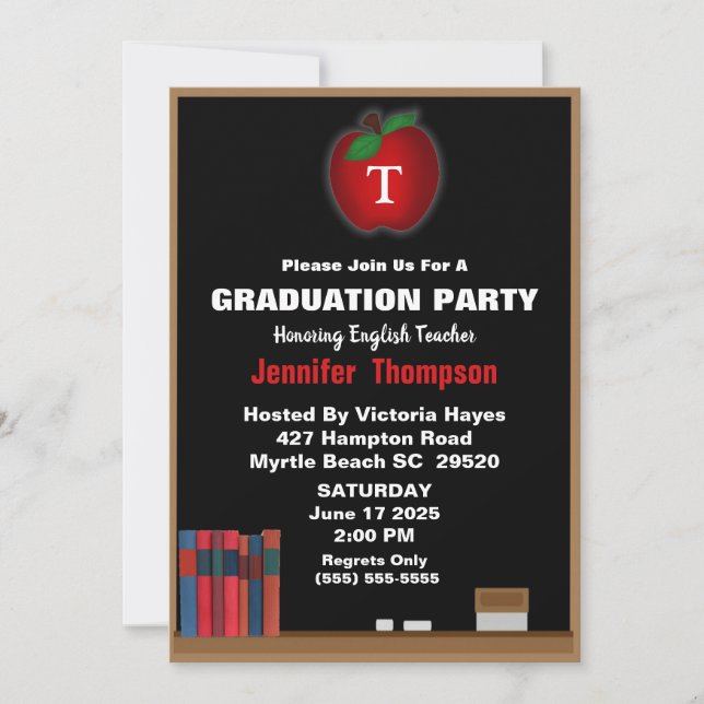 Invitation Monogramme Professeur Chalkboard Graduation Party (Devant)