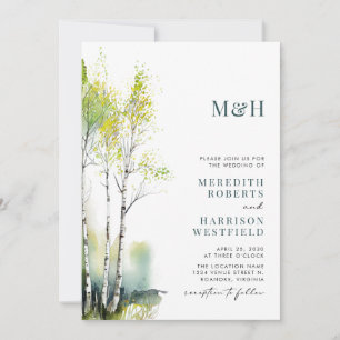 Invitation Monogramme QR Code Bird Forest Mariage de bois