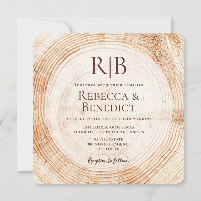 Invitation Monogramme QR Code Site Web Bark Rustique Mariage (Devant)