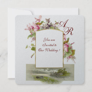 Invitation MONOGRAMME ROMANTİCA, CYCLAMENS ROSES, Argent Flor
