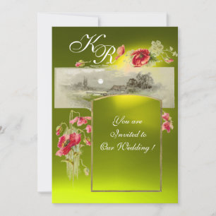 Invitation MONOGRAMME ROMANTİQUE / COQUELICOTS,rouge,vert,top