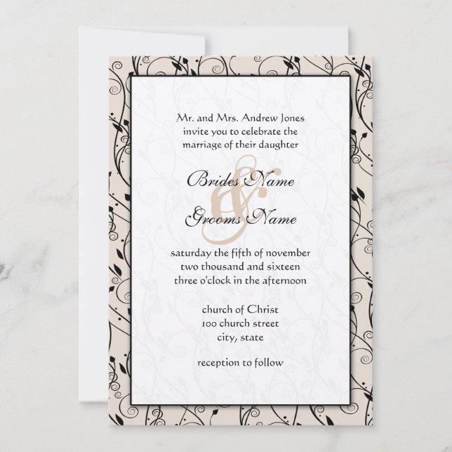 Invitation Monogramme Romantique corail rose Mariage (Devant)