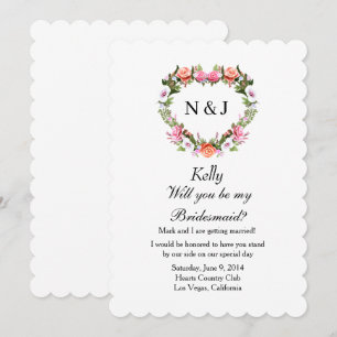 Invitation Monogramme Romantique Rose Floral Heart Bridesmaid