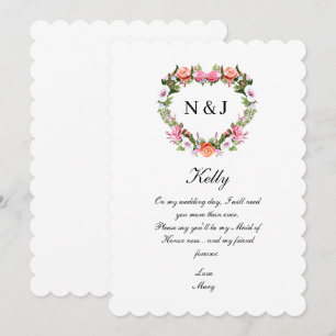 Invitation Monogramme Romantique Roses Floral Coeur Maid Of H