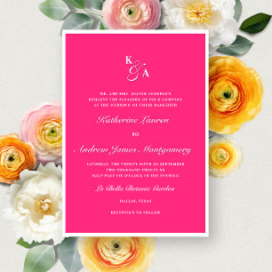 Invitation Monogramme rose chaud moderne Mariage officiel