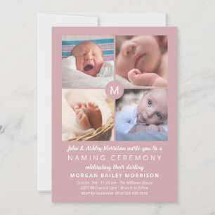 Invitation Monogramme rose Dusty Photo Collage Cérémonie de d