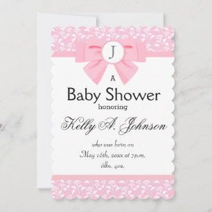 Invitation Monogramme rose en ruban avec impression florale