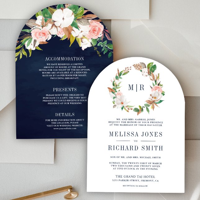 Invitation Monogramme rose floral tout en un Mariage (Créateur téléchargé)