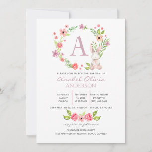 Invitation Monogramme Rose Floral Verdure Baptême Girl