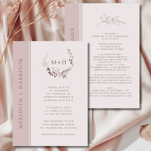 Invitation Monogramme rose Gold Blush tout en un Mariage