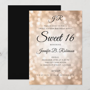 Invitation Monogramme Rose Gold Lights Sweet 16 Anniversaire