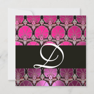 INVITATION MONOGRAMME ROSE PURPLE BLACK DAMASK CARNATIONS