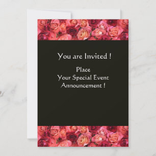 Invitation MONOGRAMME rose, rose, noir rouge