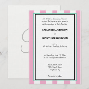 Invitation Monogramme Rose Vert Mousse de Mer Blanc Rayures