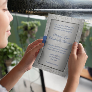 Invitation Monogramme Royal Blue Silver Swirl Mariage