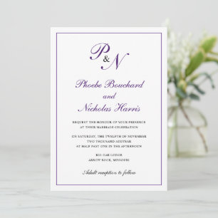 Invitation Monogramme royal violet traditionnel Mariage éléga
