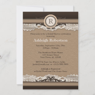 Invitation Monogramme rustique Burlap & Fête des mariées dent