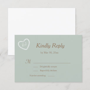 Invitation Monogramme Sage Blanc Coeur Or Formé Mariage RSVP