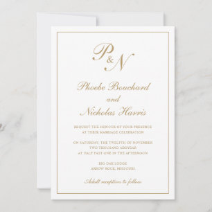 Invitation Monogramme simple Élégant Or Tout en un Mariage