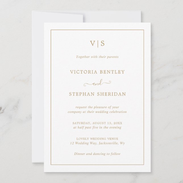 Invitation Monogramme simple Élégant Or Tout en un Mariage (Devant)