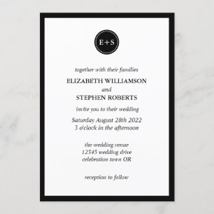 Invitation Monogramme simple   Mariage noir et blanc