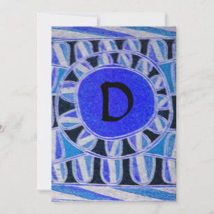 Invitation MONOGRAMME SOLAIRE, bleu turquoise noir blanc vif