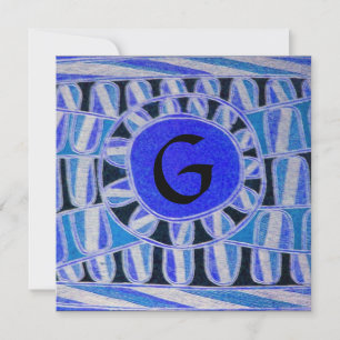 Invitation MONOGRAMME SOLAIRE, bleu turquoise noir blanc vif