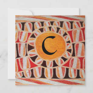 Invitation MONOGRAMME SOLAIRE, jaune orange noir blanc vif