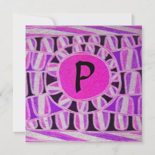 Invitation MONOGRAMME SOLAIRE, rose fuchsia noir blanc vif