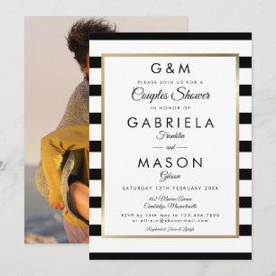 Invitation Monogramme Stripe Mariage Couples Douche Photo