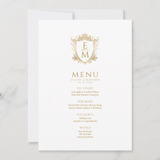 Invitation Monogramme sur mesure Floral Gold Mariage Crest (Devant)