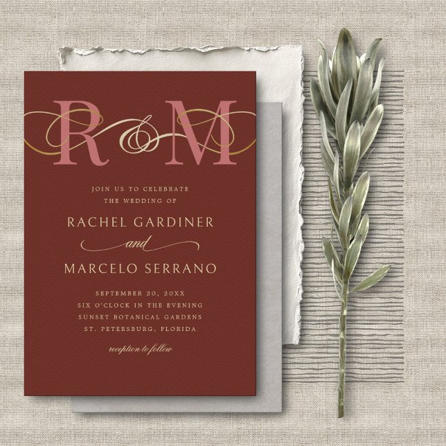 Invitation Monogramme Terracotta QR Code Mariage (Créateur téléchargé)