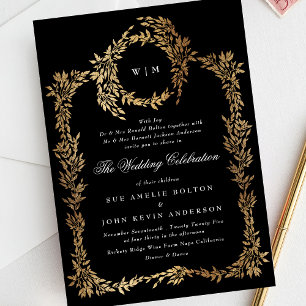 Invitation Monogramme traditionnel Noir Crest Mariage classiq