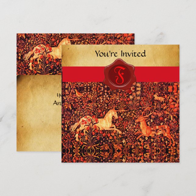 INVITATION MONOGRAMME UNICORNE ET CERVEAU PARCHEMENT DE SCEAU (Devant / Derrière)