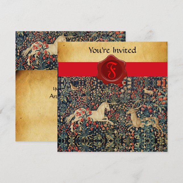 INVITATION MONOGRAMME UNICORNE ET CERVEAU PARCHEMENT DE SCEAU (Devant / Derrière)