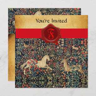 INVITATION MONOGRAMME UNICORNE ET CERVEAU PARCHEMENT DE SCEAU