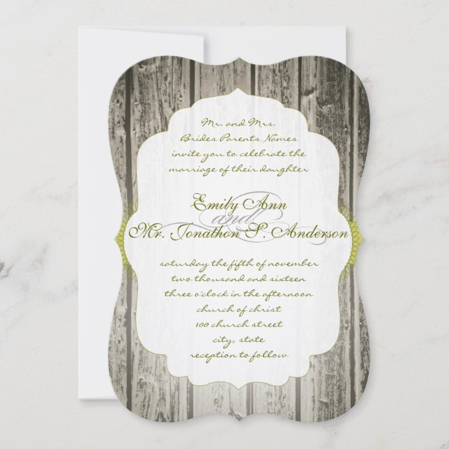 Invitation Monogramme Vert Accents Grange rustique Mariage en (Devant)