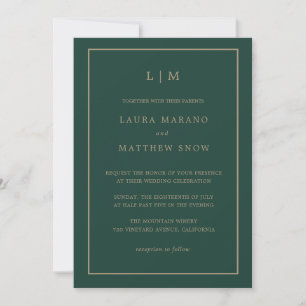 Invitation Monogramme vert émeraude minimal Mariage simple