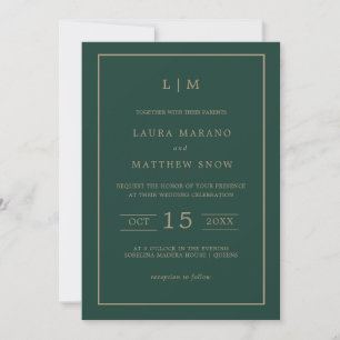 Invitation Monogramme vert émeraude simple Mariage moderne
