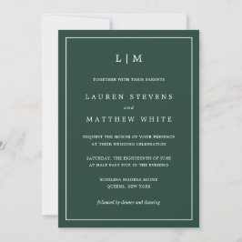 Invitation Monogramme vert forestier Mariage simple