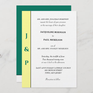 Invitation Monogramme vert jaune tropical minimaliste