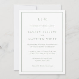 Invitation Monogramme Vert Sage Simple Mariage élégant