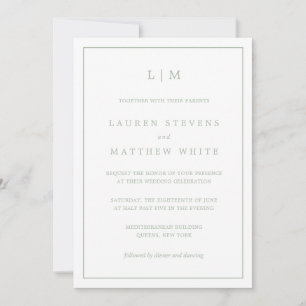 Invitation Monogramme Vert Sage Simple Mariage élégant
