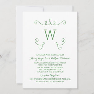 Invitation Monogramme vert Whimsical Flourish Mariage Inviter