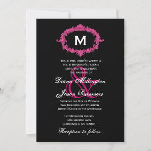 Invitation Monogramme Vintage noir et rose Mariage